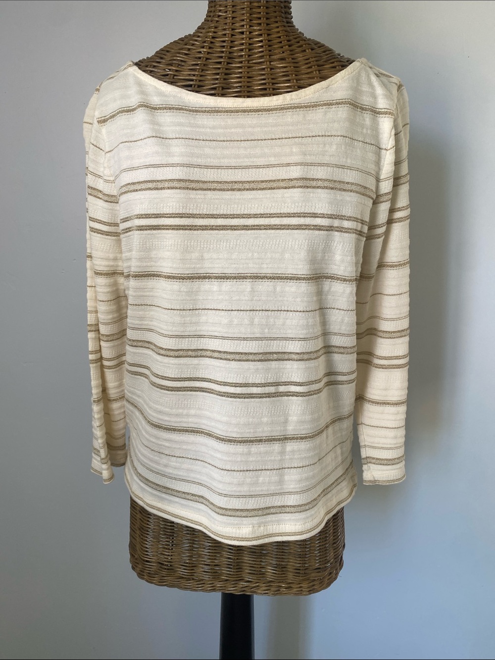 Lauren Ralph Lauren Cream and Tan Striped Long Sleeve Top